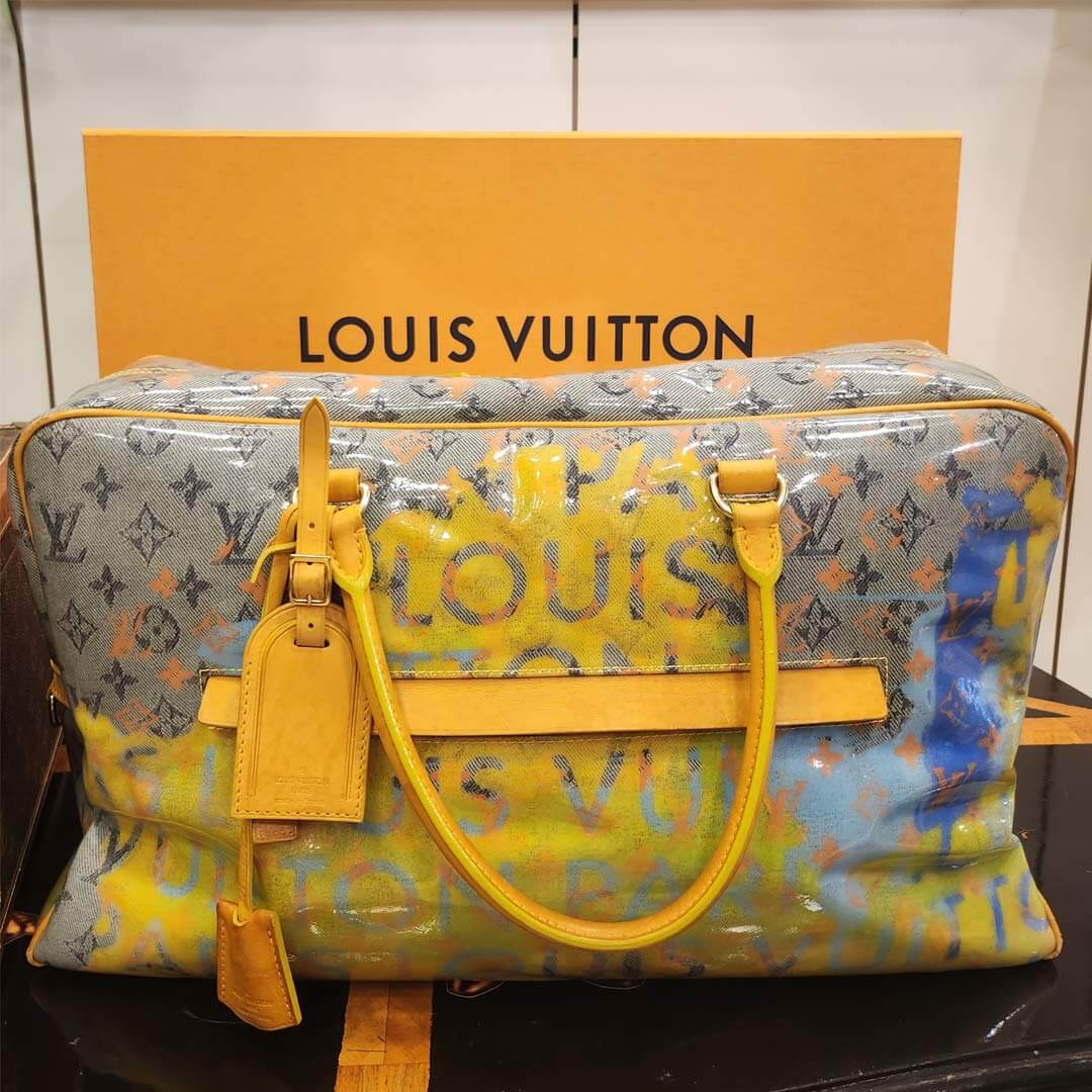 Louis Vuitton Richard Prince Jaune Denim Defile Weekender GM Pulp Bag -  Yoogi's Closet
