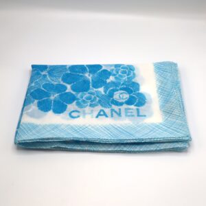 Angle of Chanel light blue scarf